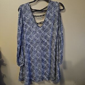 ASTR Women's Size S Tunic Dress Cold Shoulder Sleeve Crochet Stripes